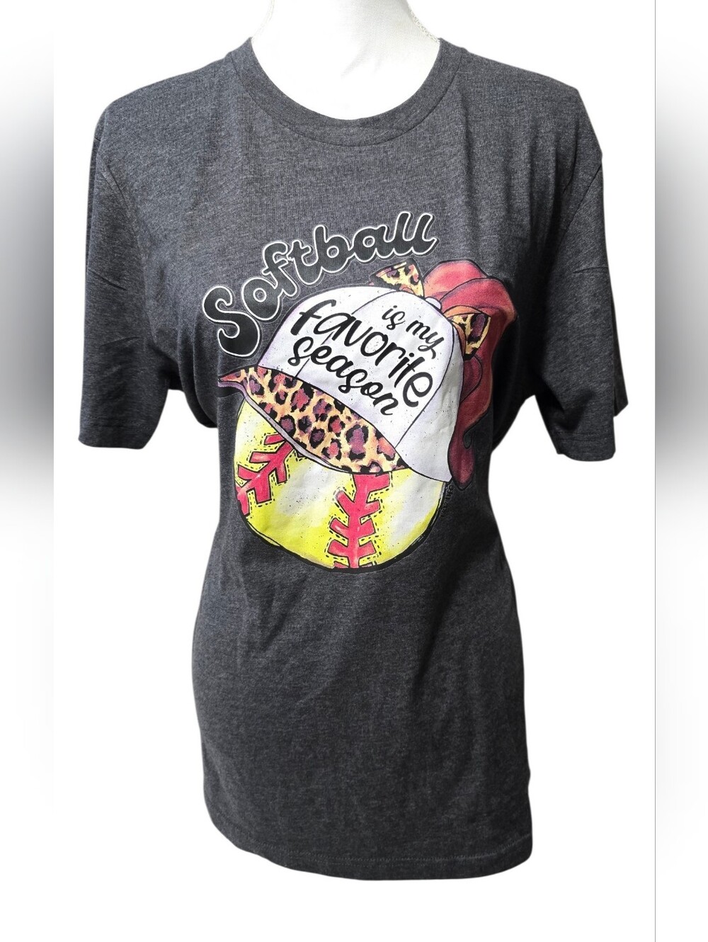 Softball Is My Favorite Season Graphic Tee - Charcoal